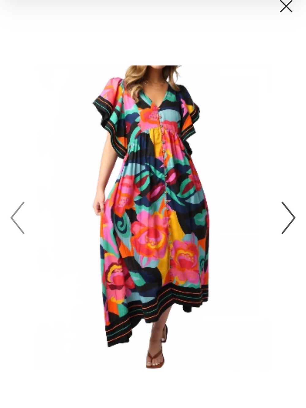 Olivaceous Vibrant Floral V-Neck Maxi Dress - Pink, Teal, Yellow, Navy